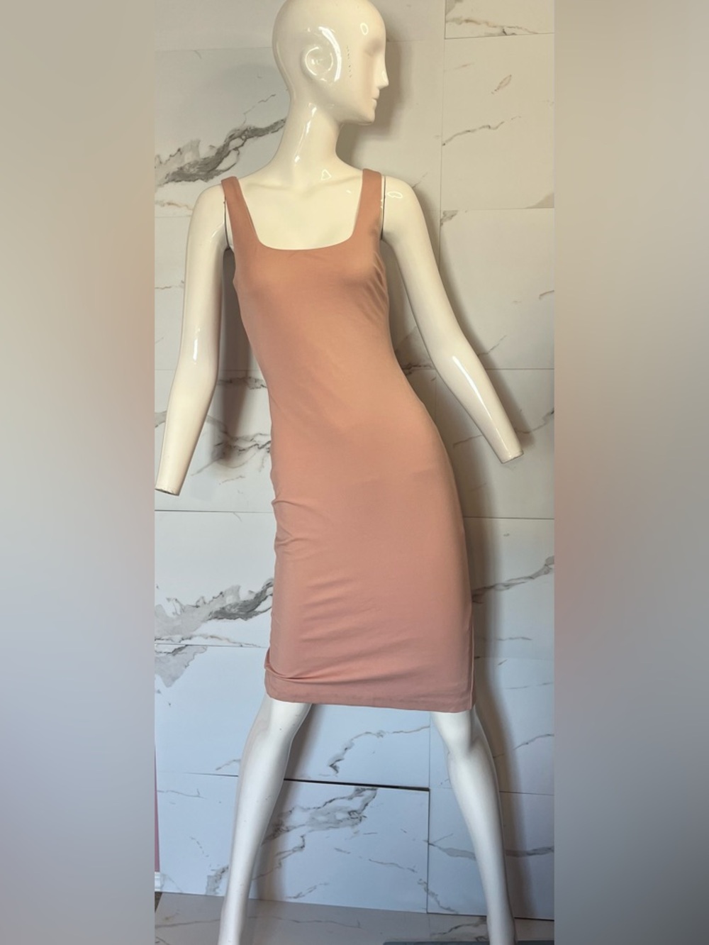 Guess LA Sleeveless Stretch Square-Neck Bodycon Midi Dress Blush Pink Size XS